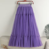 Women's Solid Color Tulle A Line Midi Long Skirts