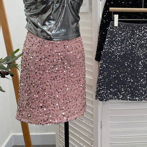 Women Sequined Midi High Waist Hip Hugging A-line Short Skirt
