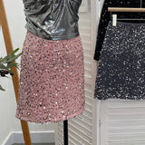 Women Sequined Midi High Waist Hip Hugging A-line Short Skirt