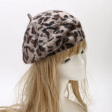 Women's All Seasons Leopard Print Rabbit Fur Buckle Beret Hat