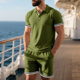 Men's Leisure Lapel Buckle Short Sleeves Top Shorts Two-Piece Set