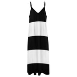 Black White Stripes Sling Ankle Long Dress