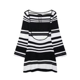 Women's Round Neck Black White Striped Backless Dress