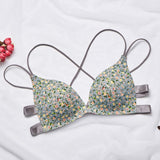 Women Floral Front Buckle Seamless Cross Back Push Up Bras