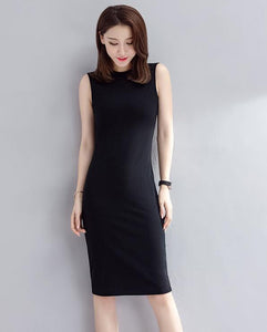 Women's Simple Solid Black Sleeveless Cotton Dress