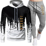 Men's Hooded Sweatshirt Drawstring Sportswear Two Piece Outfit Set