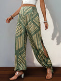Women's Perfee Smocked Slit Printed High Waist Pants