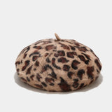 Women's All Seasons Leopard Print Rabbit Fur Buckle Beret Hat