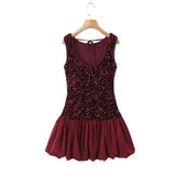 Women's Round Neck Sleeveless Sequined Patchwork Vest Dress