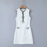 Women's Round Neck Sleeveless Contrasting Edge Bow Short Dress