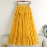 Women's Solid Color Tulle A Line Midi Long Skirts