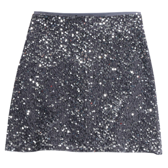 Women Sequined Midi High Waist Hip Hugging A-line Short Skirt