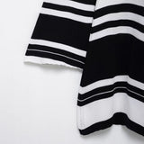 Women's Round Neck Black White Striped Backless Dress