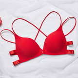 Women Floral Front Buckle Seamless Cross Back Push Up Bras