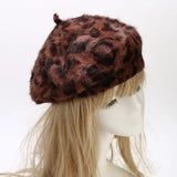 Women's All Seasons Leopard Print Rabbit Fur Buckle Beret Hat