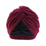 Women Double Layer Satin Lining Stretch Cross Ruffle Hat