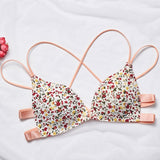 Women Floral Front Buckle Seamless Cross Back Push Up Bras