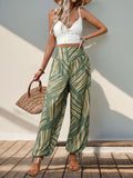 Women's Perfee Smocked Slit Printed High Waist Pants