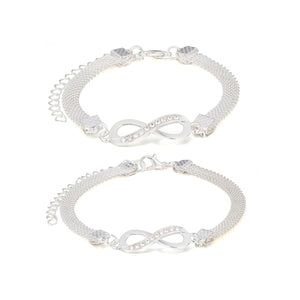 Women Diamond Inlay Loop Infinite Wide Chain Ankle Bracelet Set