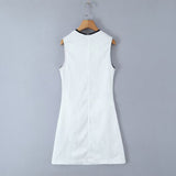 Women's Round Neck Sleeveless Contrasting Edge Bow Short Dress