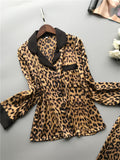 Women's Short Long Sleeve Ice Silk Leopard Pattern Pajama Sets