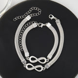 Women Diamond Inlay Loop Infinite Wide Chain Ankle Bracelet Set