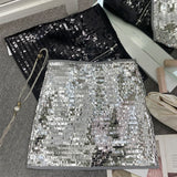 Women Glitter High Waist Slimming A-line Short Skirt