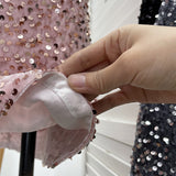 Women Sequined Midi High Waist Hip Hugging A-line Short Skirt