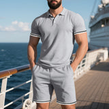 Men's Leisure Lapel Buckle Short Sleeves Top Shorts Two-Piece Set