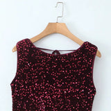 Women's Round Neck Sleeveless Sequined Patchwork Vest Dress