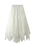 Women Irregular Mesh Pleated Spliced A-line Fairy Puffy Long Skirts