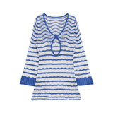 Women's Versatile Slim Fit Striped Hollow Dress