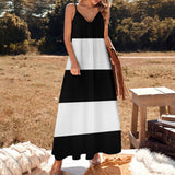 Black White Stripes Sling Ankle Long Dress