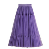 Women's Solid Color Tulle A Line Midi Long Skirts