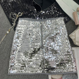 Women Glitter High Waist Slimming A-line Short Skirt