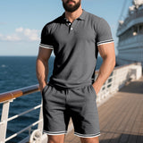 Men's Leisure Lapel Buckle Short Sleeves Top Shorts Two-Piece Set