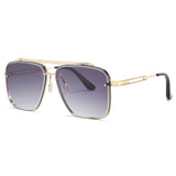 Mens Full Frame Double Beam Cut Edge Metallic Sunglasses