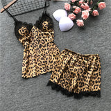 Women's Short Long Sleeve Ice Silk Leopard Pattern Pajama Sets