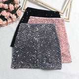 Women Sequined Midi High Waist Hip Hugging A-line Short Skirt