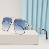 Mens Full Frame Double Beam Cut Edge Metallic Sunglasses