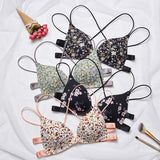 Women Floral Front Buckle Seamless Cross Back Push Up Bras