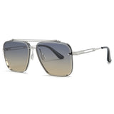 Mens Full Frame Double Beam Cut Edge Metallic Sunglasses