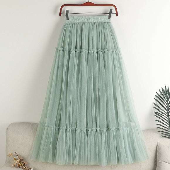 Women's Solid Color Tulle A Line Midi Long Skirts