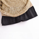Women Round Neck Long Sleeved Backless Sequined Short Skirt Dress