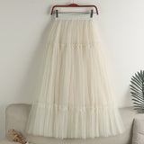 Women's Solid Color Tulle A Line Midi Long Skirts