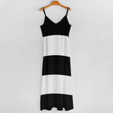 Black White Stripes Sling Ankle Long Dress