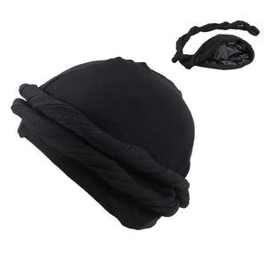 Double Layer Headband Satin Lining Pigtail Hat