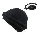 Double Layer Headband Satin Lining Pigtail Hat