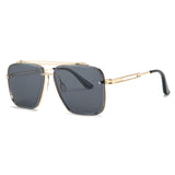 Mens Full Frame Double Beam Cut Edge Metallic Sunglasses