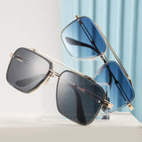 Mens Full Frame Double Beam Cut Edge Metallic Sunglasses